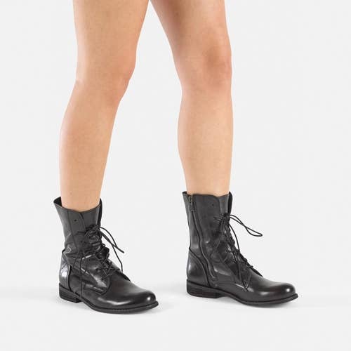 Women's Leather Lace Up Biker Boots Oderg 9486 Anilex for wholesale by Felmini