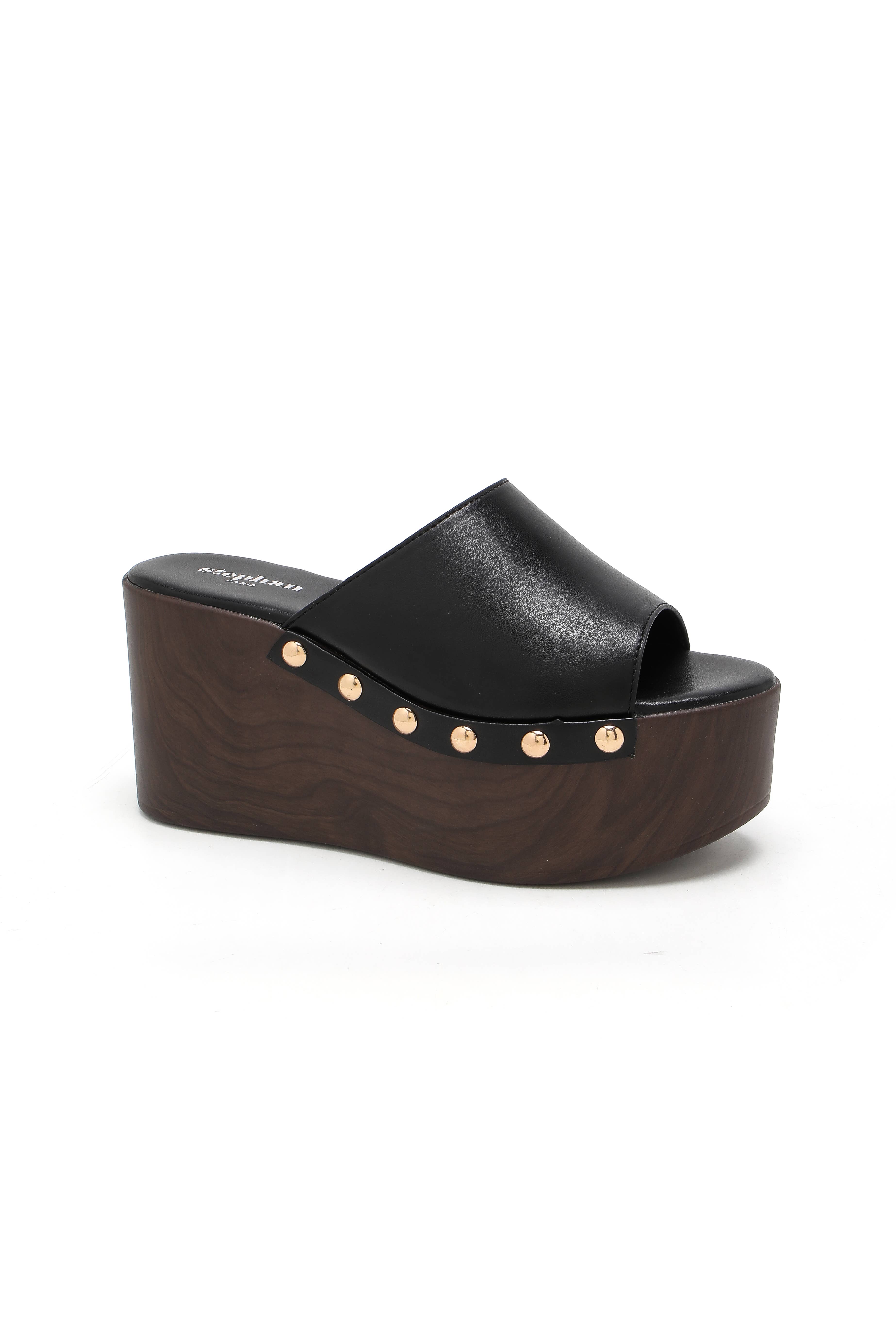 Stephan Paris - Wholesale Platform Heels - Women's - Wedge mules with wood effect 78-1903