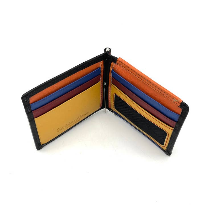 Zwart+Multi Portemonnee van echt leer, merk GMV, art. GMV80-24M voor groothandel op Faire2