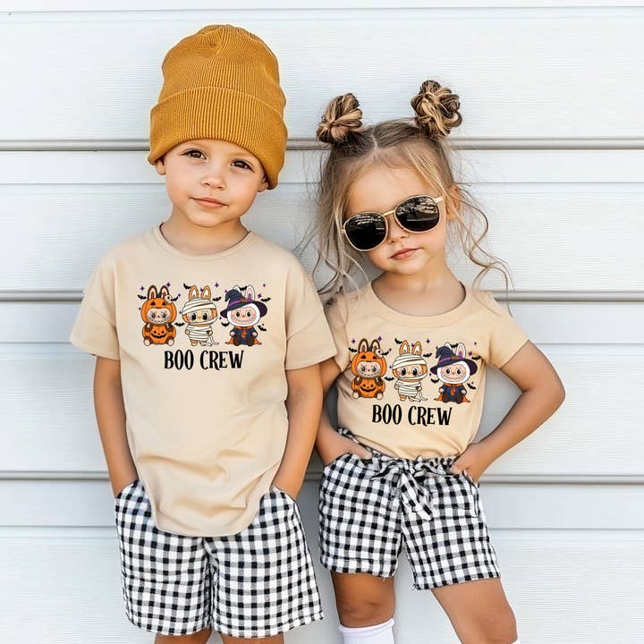 Camiseta Juvenil Natural de Halloween Boo Crew Labubu para Niños Pequeños para venta al por mayor de Love You a Latte Shop