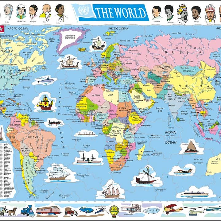 Springbok Puzzle - Vente Puzzle – enfant - Puzzle éducatif pour enfants de 107 pièces World Political