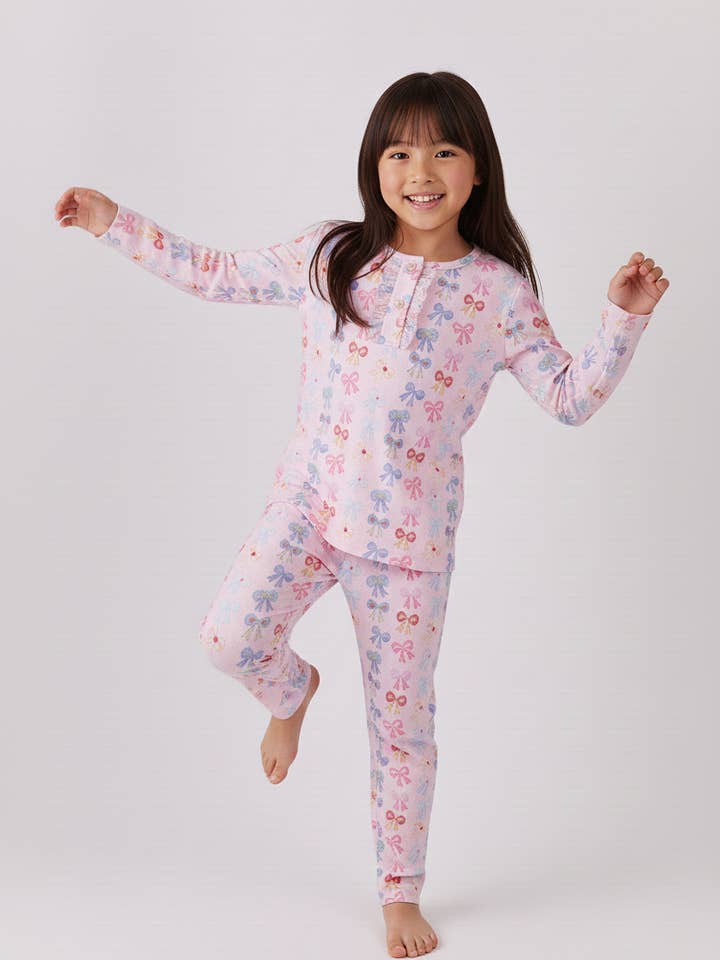 Ensemble de pantalons en bambou avec nœuds fantaisie premium pour la vente par Aspen Rain Boutique