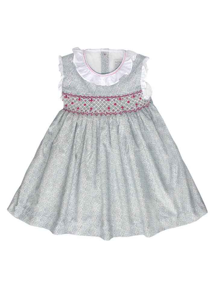 PHLONA - Wholesale Dress - Kids - Blue Floral Smocked Little Girl Dress