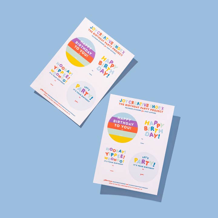 To/From Happy Birthday Sticker Sheet - The Birthday Party Project for wholesale by Joy Creative Shop