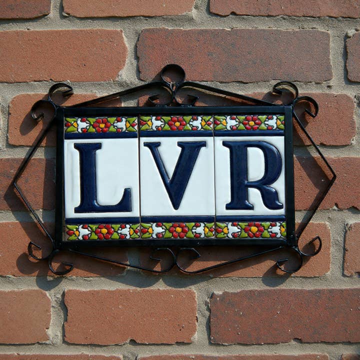 Floral | Ceramic Door Number Tile & Frame – 5.5cm x 11cm (2.17" x 4.33") for wholesale by LVR Ceramics