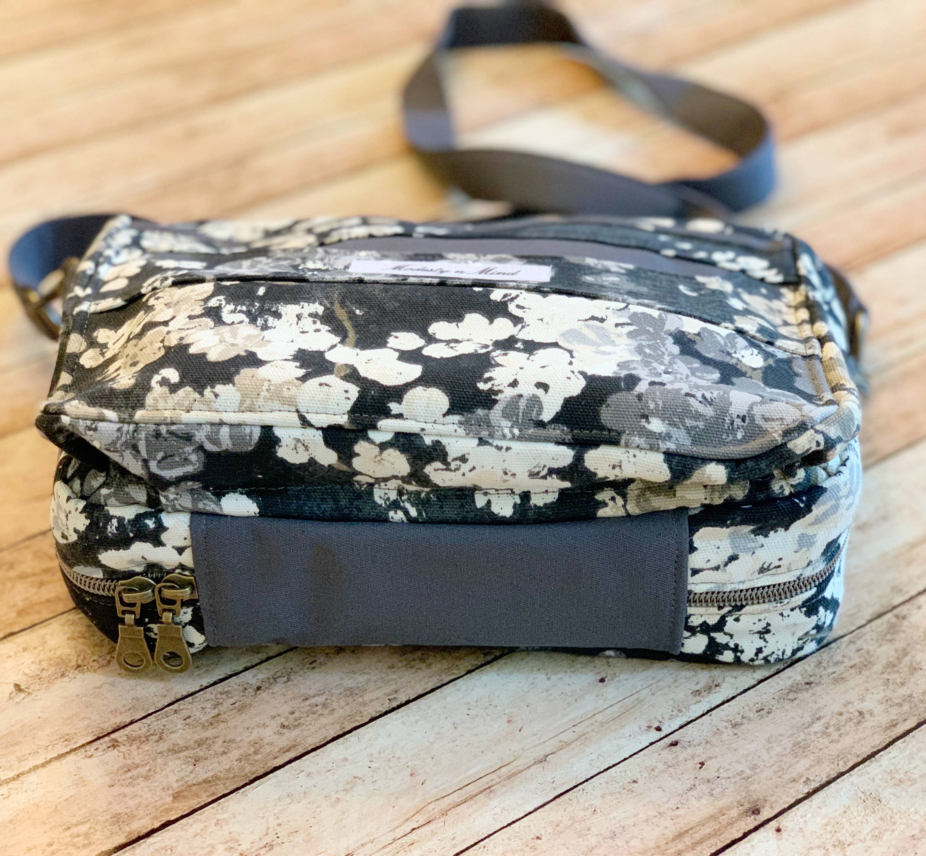 Modesty n Mind - Wholesale Bible Cover - Purse Style Bible Cover - Floral & Gray Canvas Bible Bag7