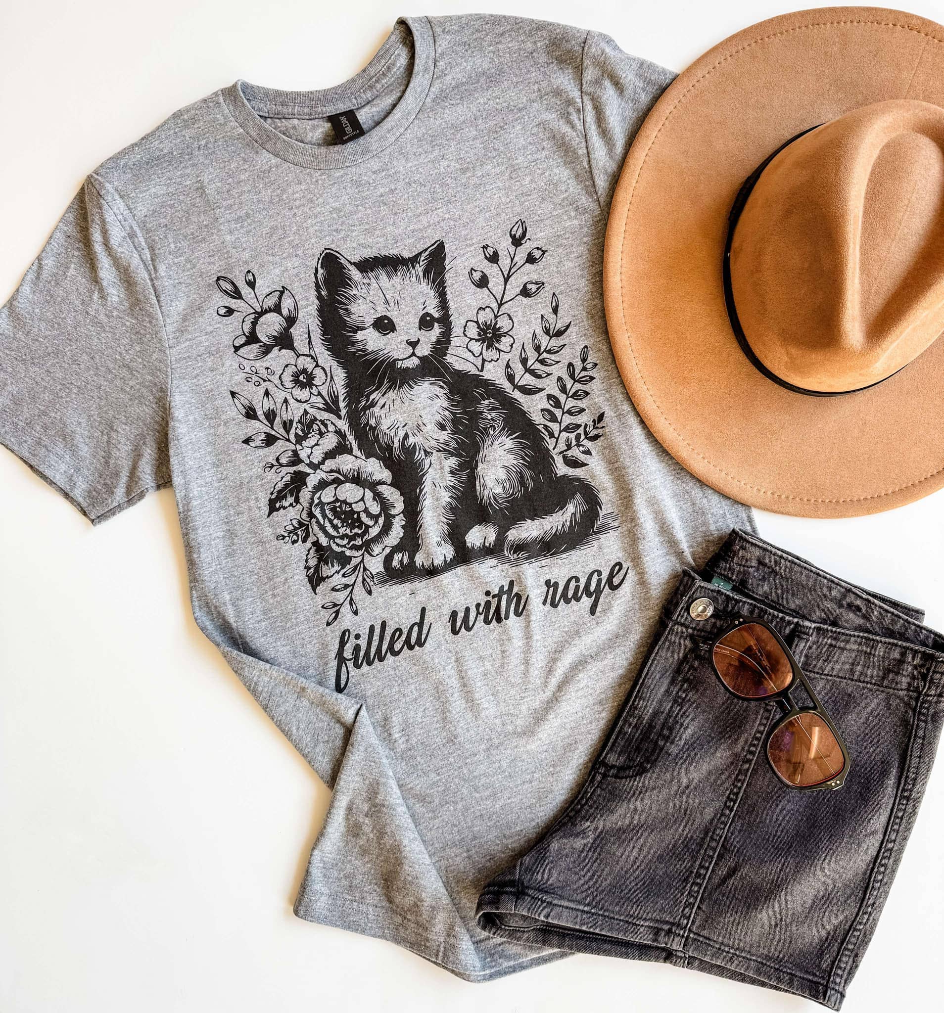 Mugsby - Wholesale Screen Printed T-Shirt - Women's - Filled with Rage Funny Graphic Tee, Graphic Shirt, Cat Shirt1