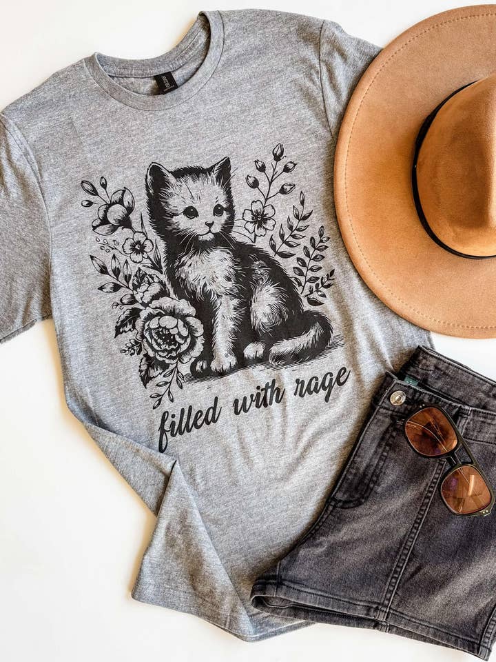 Mugsby - Wholesale Screen Printed T-Shirt - Women's - Filled with Rage Funny Graphic Tee, Graphic Shirt, Cat Shirt1