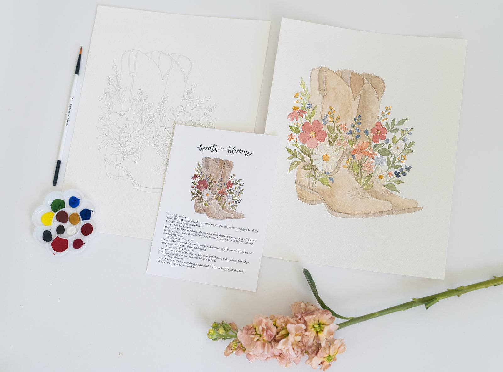 Bailey Rae Studio - Wholesale DIY Craft Kit - boots & blooms - watercolor kit2
