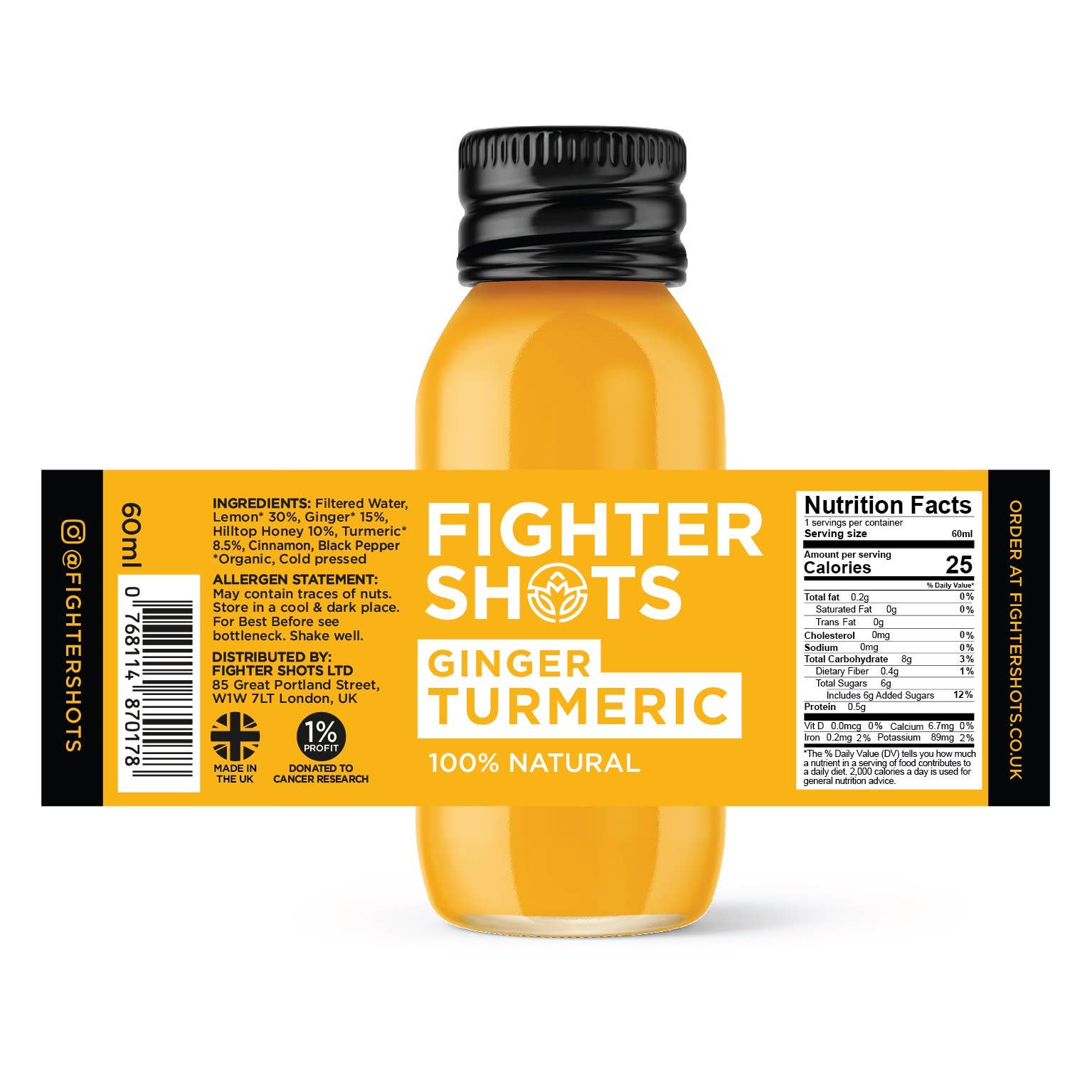 Fighter Shots - Wholesale Sports/Energy Drink - Fighter Shots Ginger + TURMERIC  6 or 12x 60ml11
