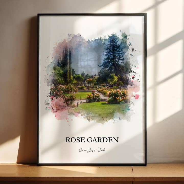 Rose Garden San Jose Art mural, Impression San Jose CA, Art aquarelle San Jose, Cadeau Rose Garden San Jose, Affiche de voyage, Cadeau de pendaison de crémaillère pour la vente par Premium Travel Art