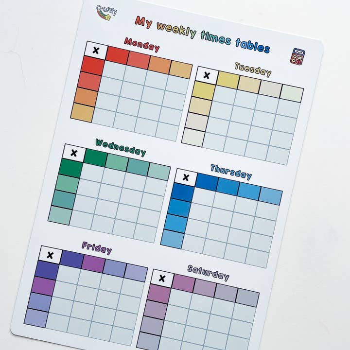 Weekly Times Tables Whiteboard for wholesale by Craftly Ltd