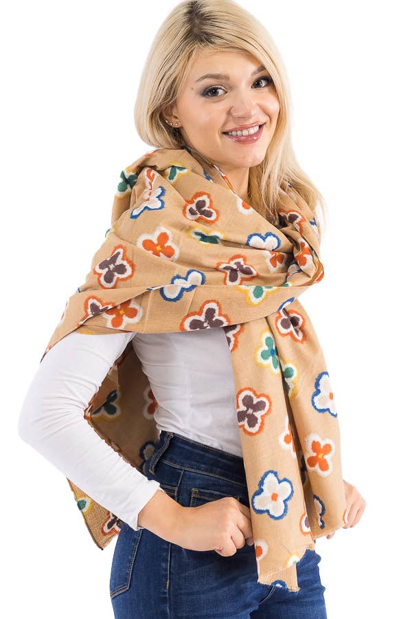 Cap Zone – Großhandel Schal – Damen – Mehrfarbiger länglicher Schal aus Kaschmirimitat mit Kleeblatt-2