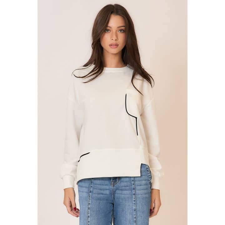 Chandail à passepoil abstrait en tissu French Terry pour la vente par Cozy Casual, Inc.