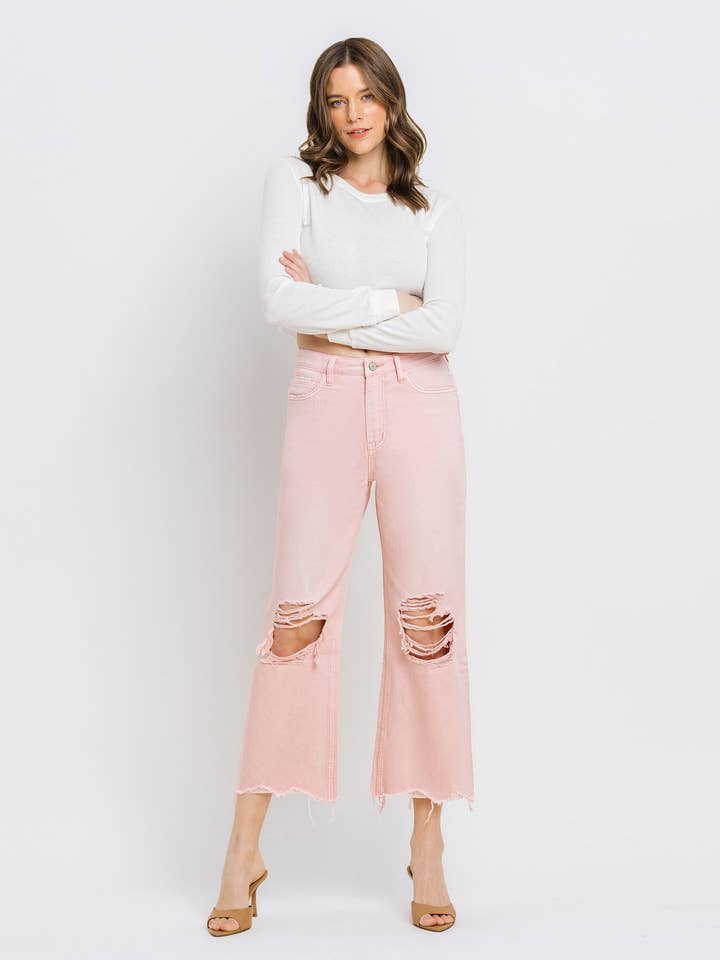 JEANS CROP FLARE VINTAGE A VITA ALTA ANNI '90 V2736PK per la vendita all'ingrosso da parte di VERVET by FLYING MONKEY