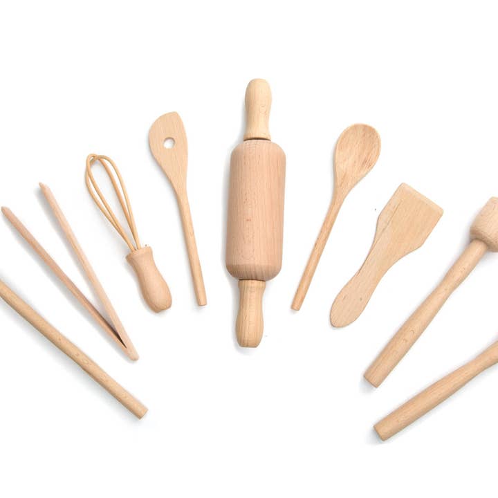 Fox Run Brands - Wholesale Wood Toy - Kids - Fox Run Wooden Kitchen Tools Set, 9-Pieces