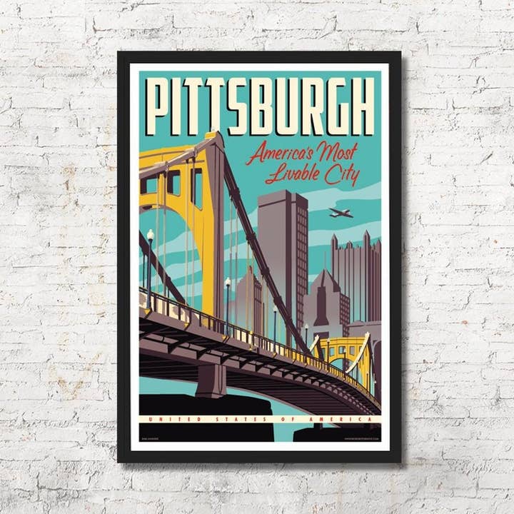Pittsburgh Skyline Wall Art Print Home Decor for wholesale by Red Robot Design & Illustration
