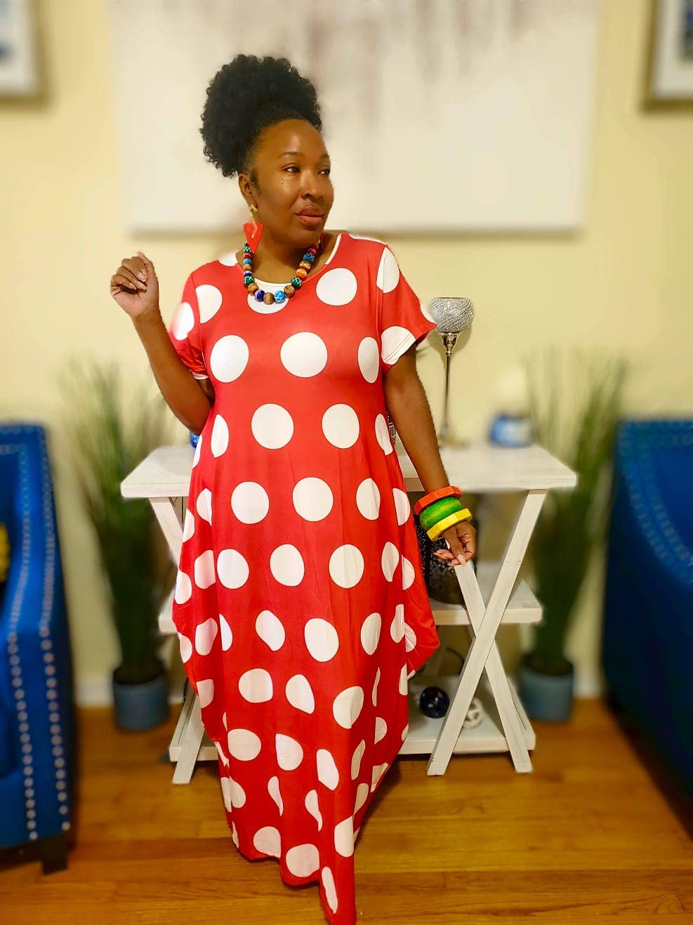 India Batik - Wholesale Dress - Women's - Bubble Dress Red & White Polkadot3