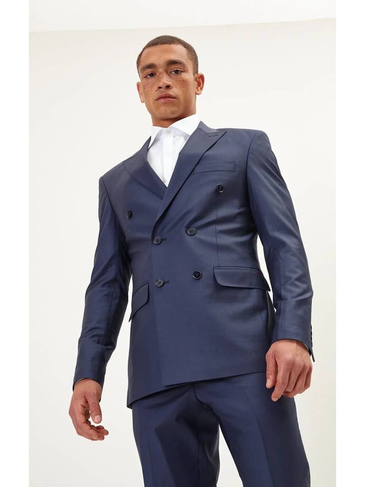 NAVY SOLIDO Abito da uomo Ron Tomson doppiopetto in lana Merino Super 120s, blu navy in vendita all'ingrosso su Faire11