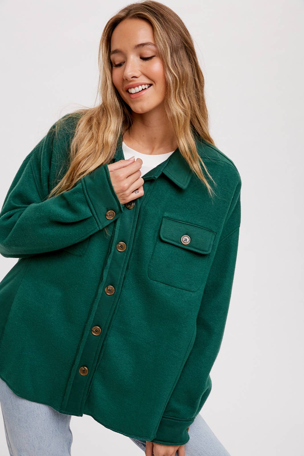 Bluivy – Engroshandel Skjortejakke/shacket – til kvinder – BØRSTET TERRY KNAP OP SHACKET32