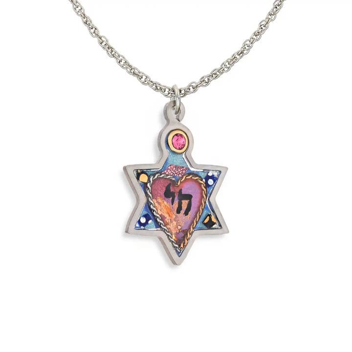 Seeka Swirling Star of David Heart and Chai Necklace for wholesale by Seeka Jewelry and Judaica