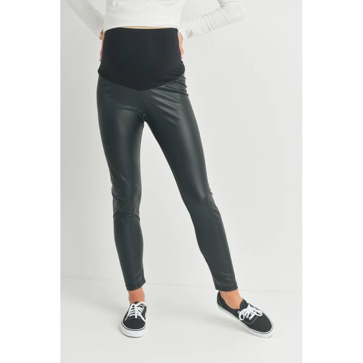Black Faux Leather Maternity Leggings for wholesale on Faire2