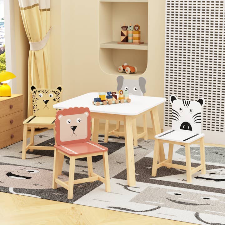 39F Inc. - Wholesale Chair - Kids - Kids Table and Chair Set with Cartoon Animal Backs, 5-Piece2