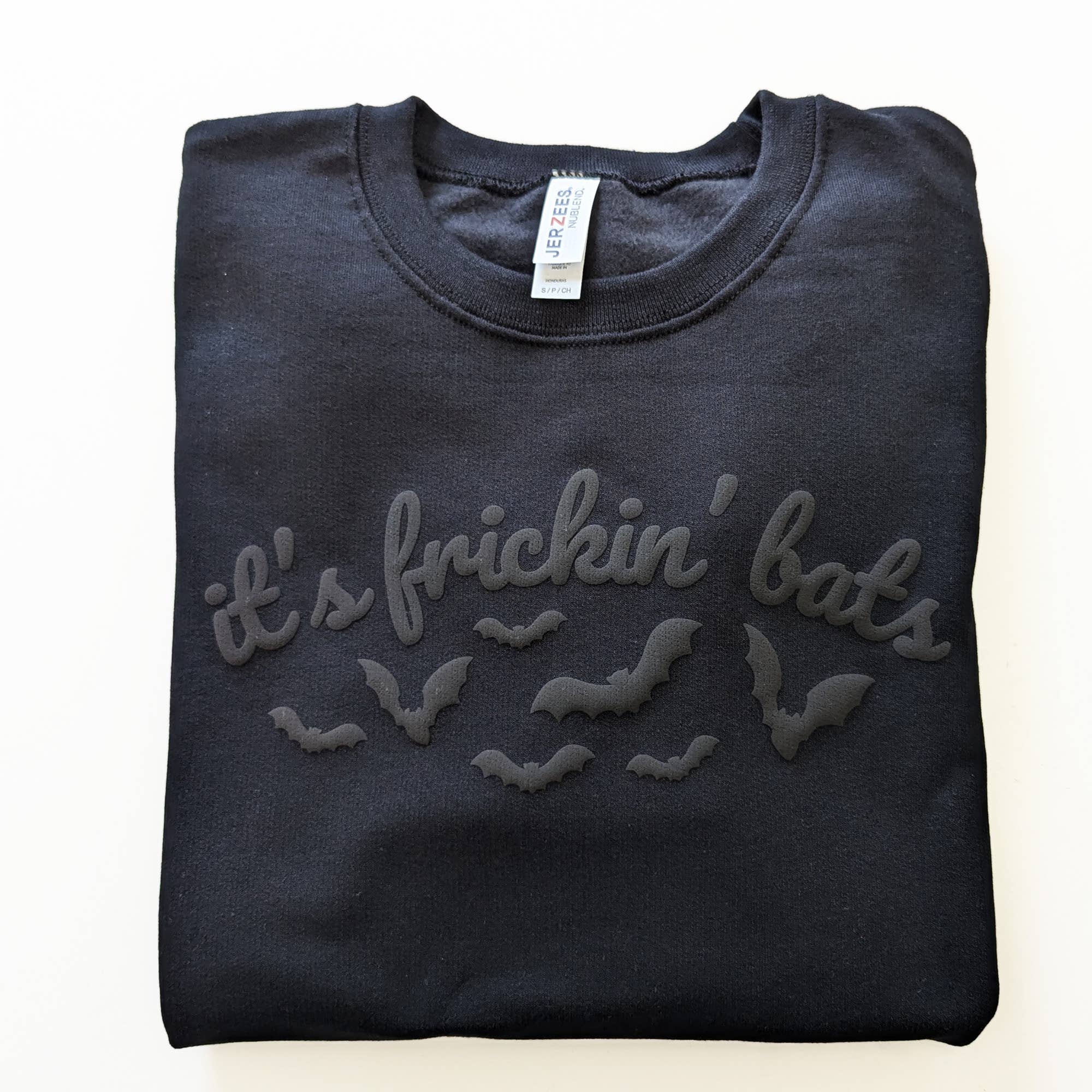 P E T I T R U E - Wholesale Graphic Sweatshirt - Women's - It's Frickin' Bats Puff Print Crewneck Halloween Sweatshirt 1