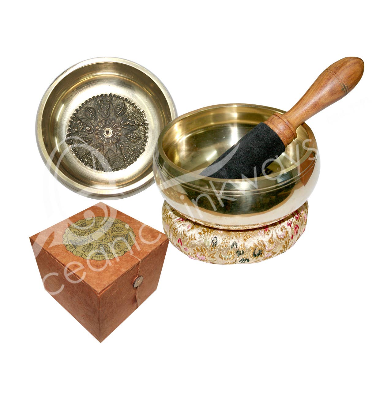 Oceanic Linkways Inc - Wholesale Spiritual Stone/Crystal - (SET)SINGING BOWL - GIFT SET WHEEL OF LIFE 4.5"DIA.