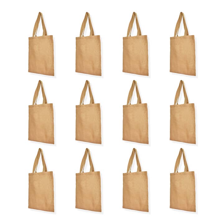 Jute Shopping Tote Bags 17Hx15L– 12-Pack Travel & Beach Use for wholesale by ecojutebags