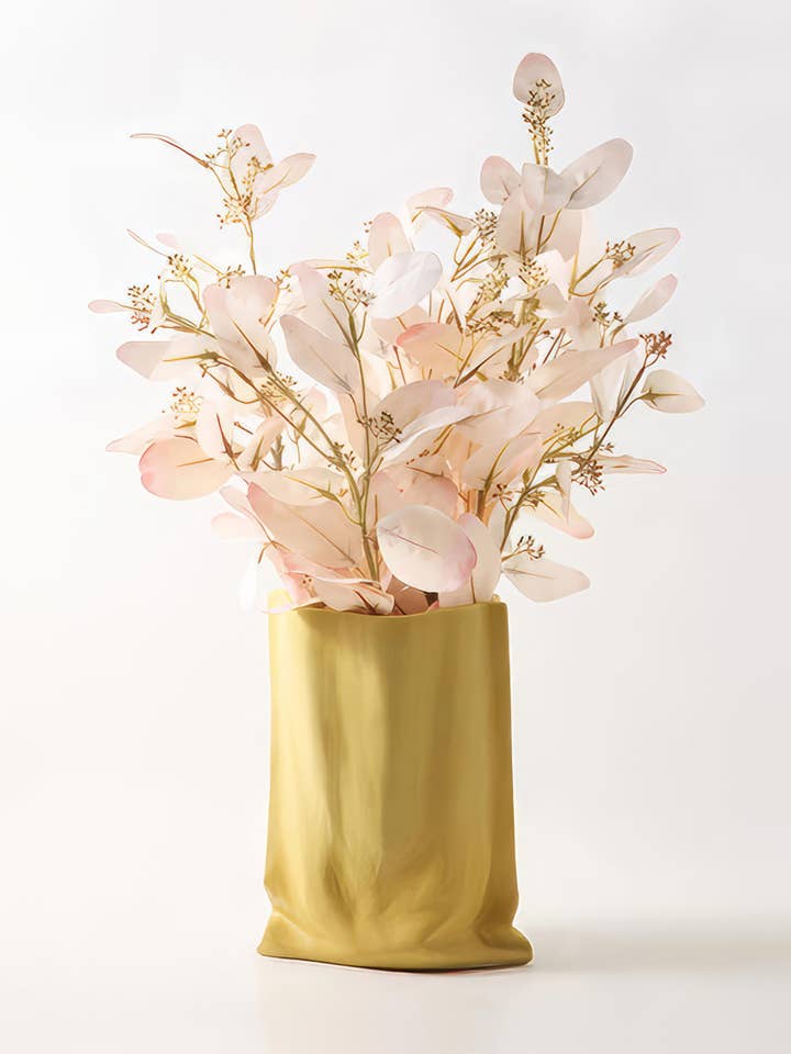 "Le Papier" - Yellow Matte Paper Bag Looking Ceramic Vase for wholesale by TUTU Home - Tableware & Decor