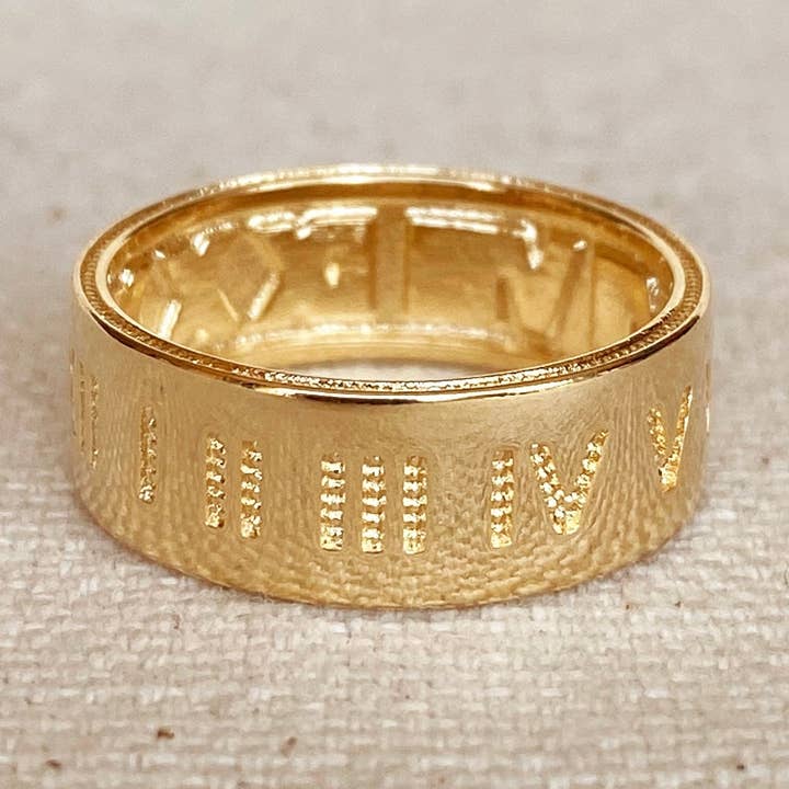 18k goud gevulde ring met Romeinse cijfers voor wholesale door GoldFi