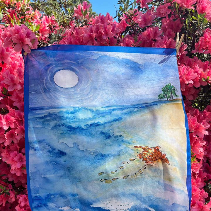Carré de 25 x 25 pouces 100 % Tortue de mer vers le rivage pour la vente par andi fraley