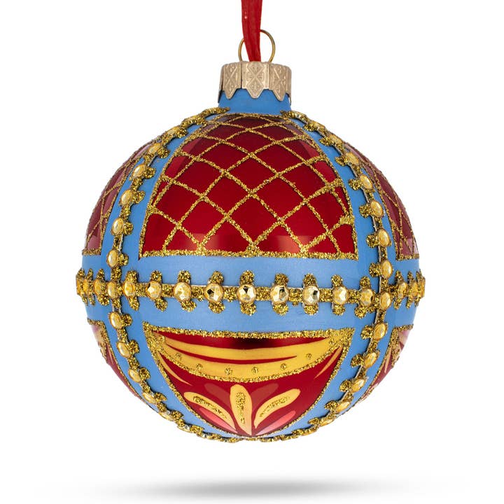 Enrejado en adorno de vidrio azul y rojo para venta al por mayor de BestPysanky