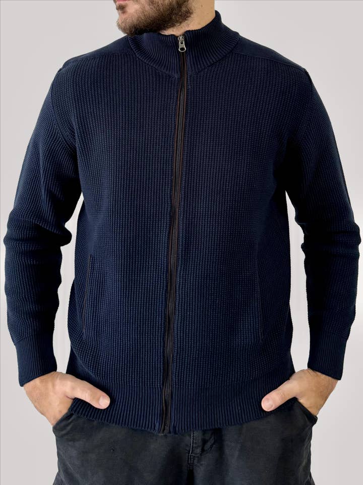 Renzo Uomo - Wholesale Knit Sweater - Men's - Art. 4120 Renzo Uomo Knitted Zip Cardigan