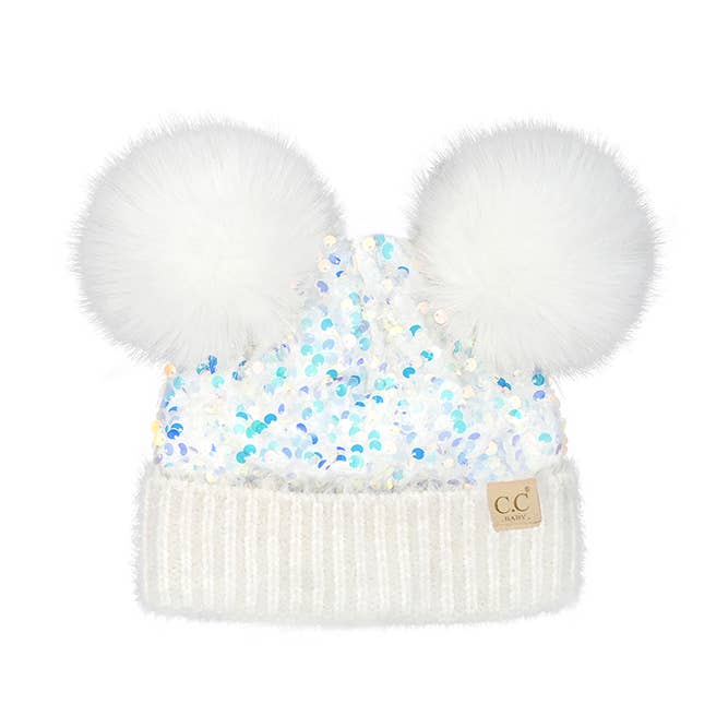Hana - Wholesale Beanie - Kids - C.C Baby Sequin Fur Pom Pom Beanie