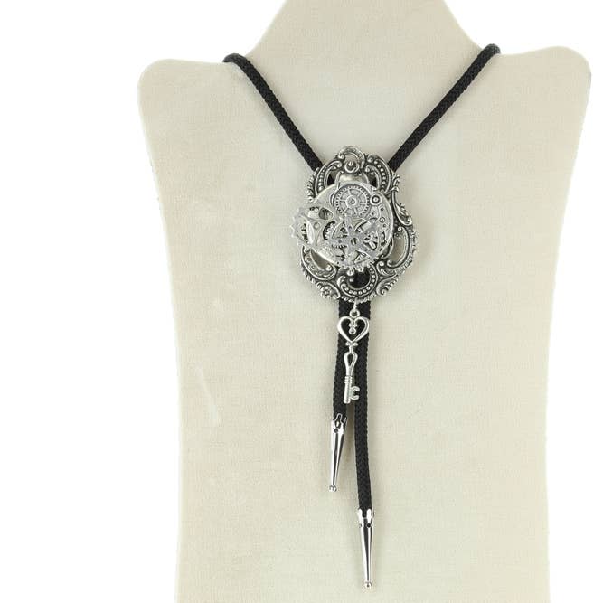 Key to Time Bolo tie, Silver plated, made in USA for wholesale by HHH Designs