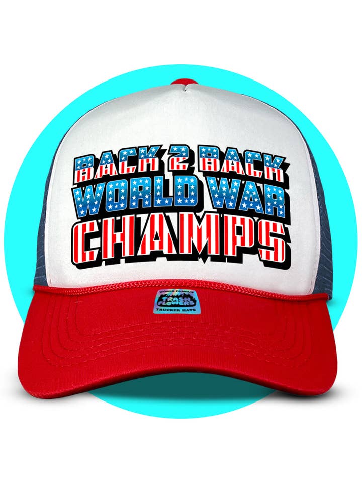 Trucker-Mütze „World War Champs“ in Schwarz für den Großhandel von Trash Flowers Trucker Hats