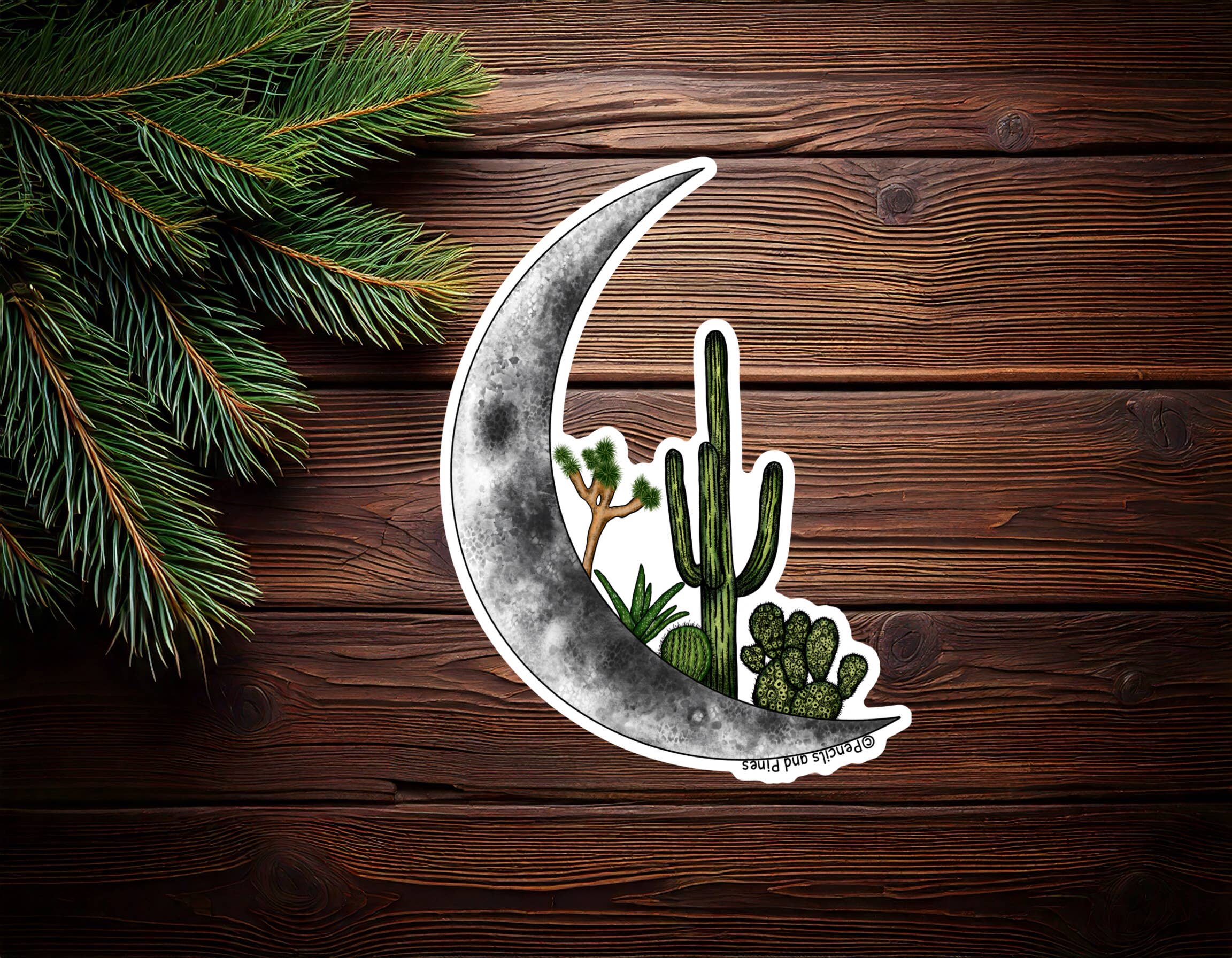 Pencils and Pines - Wholesale Sticker - Cactus Moon Waterproof Sticker