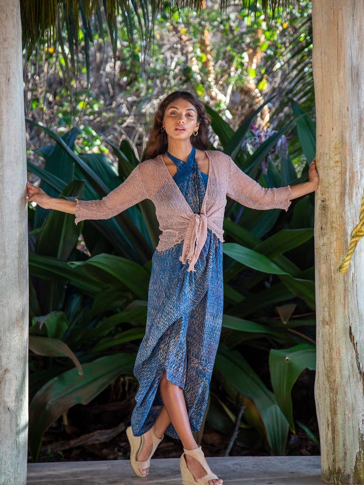 Summer Knit Sheer Cardigan Bolero Shrug Cover in Champagne B for wholesale by Bali Prema