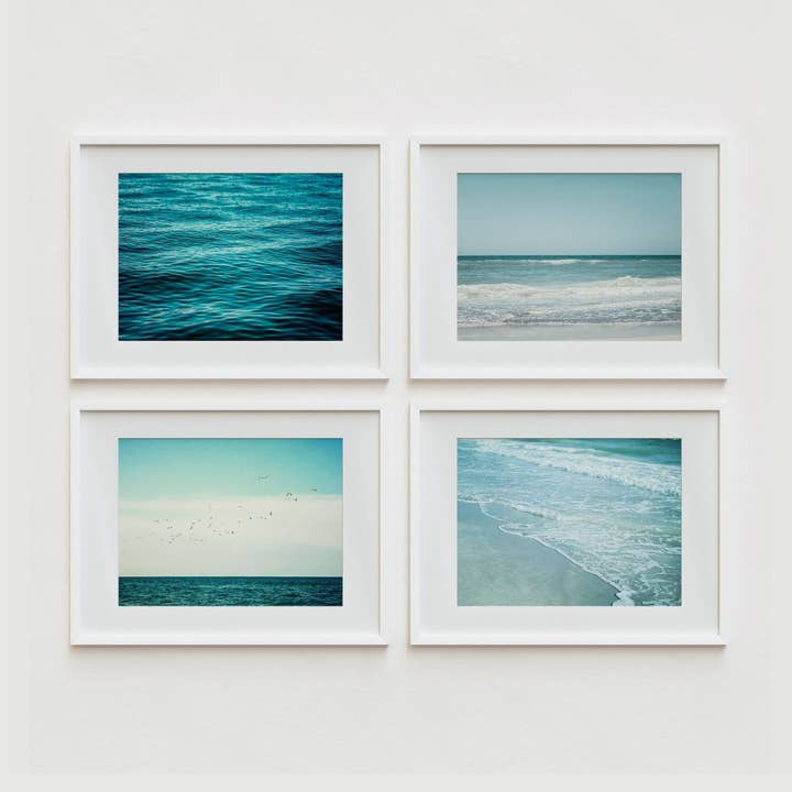 Teal & Turquoise Coastal Surf | Art Prints Set of 4 for wholesale by Lisa Russo Fine Art