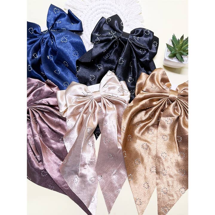 ASSORTED COLOR Satin Bow Clip with Heart Stud Detail Design for wholesale on Faire4