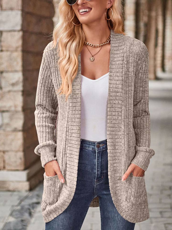 Wholesalesir - Wholesale Cardigan - Women's - Solid Pit Stripe Matte Casual Long Sleeved Cardigan Jacket1