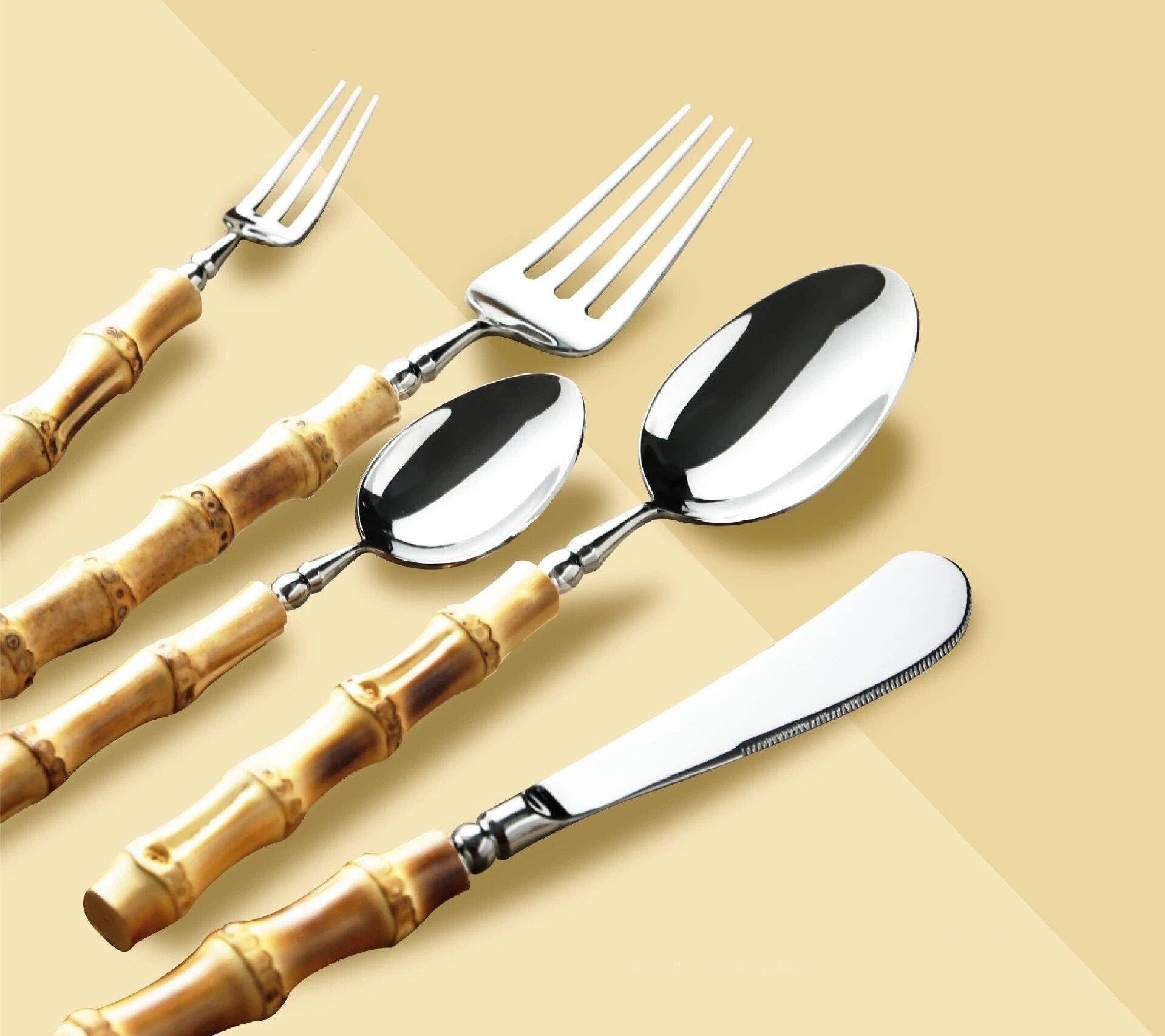 Gohobi （We cover U.S. import duties） - Wholesale Assorted Cutlery Set - Gohobi A set of 6 Pieces Bamboo Handle Cutlery0