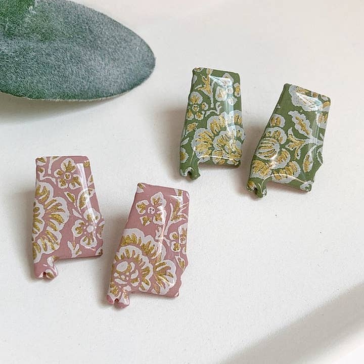 Floral Gold Accented Alabama Statement Studs for wholesale by My Cotton Blossom Belle