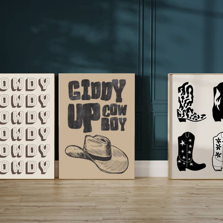 Love You a Latte Shop - Wholesale Art Print - Set of 3 Wall Prints Western Howdy Giddy Up Cowboy Boots1