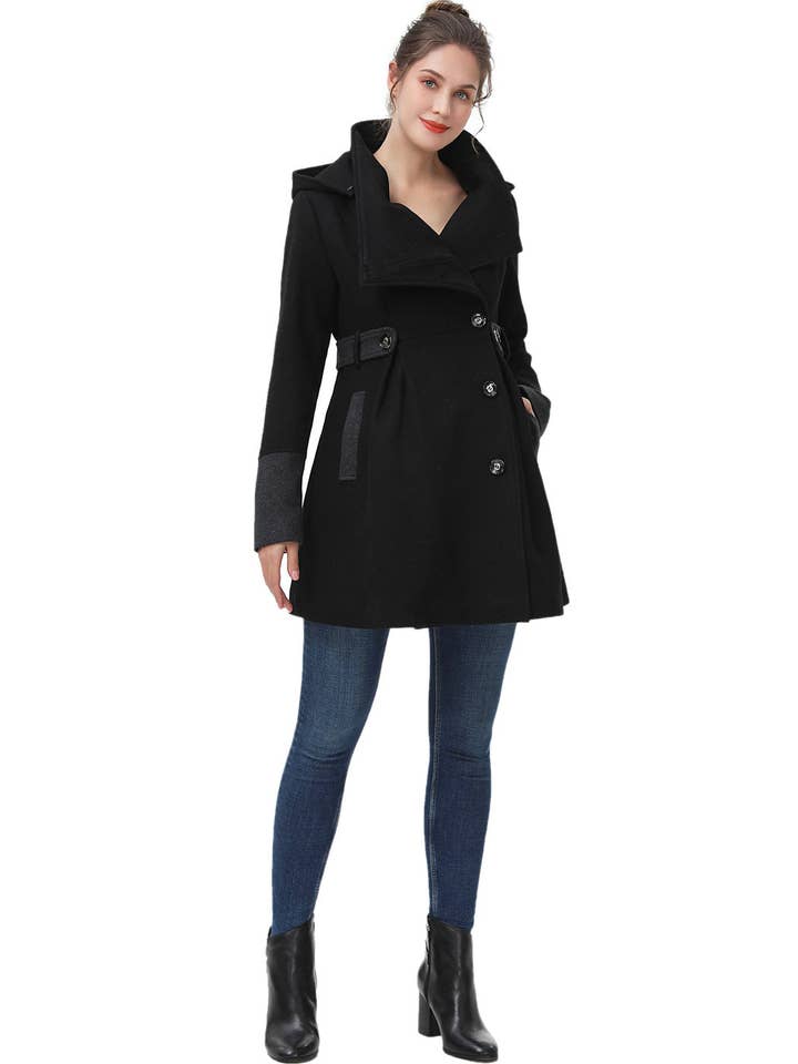Noir/Gris Kimi + Kai Manteau de maternité « Harper » en laine Noir/Gris en vente sur Faire