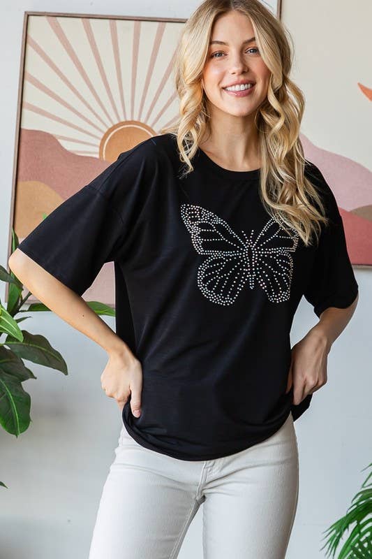 HEIMISH - Wholesale Tunic - Women's - ET7633-13 SHORT SLEEVE BUTTERFLY RHINESTONE TOP4