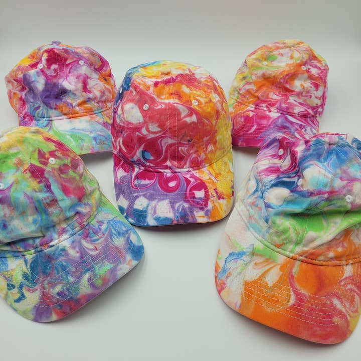 Gorra de béisbol tie-dye, gorra de béisbol multicolor con efecto tie dye para venta al por mayor de Tees of Paradise