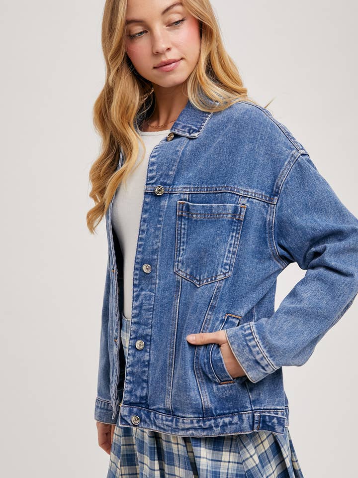 Bluivy - Venta al por mayor Cazadora vaquera - Mujer - Chaqueta oversized de mezclilla con botones45